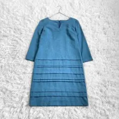 SunaUna キーネック Aライン ワンピース S 美シルエット ブルー 裏地のサムネイル