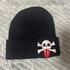 スカル刺繍 ニット帽 ビーニー ブラック