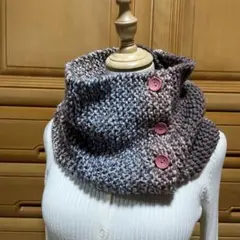 グラデーションニット　マフラー　ボタンを留めてスヌードに　♡ハンドメイド♡