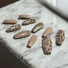 豹柄/ゴールド/ ヌーディ　ネイルチップ1セット