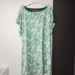 graniphグラニフ 半袖 チュニック 小鳥柄　グリーン　 カットソーのサムネイル