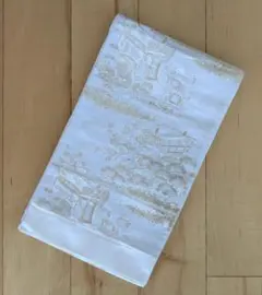 袋帯 白地 金糸 御所車 菊 華文 正絹