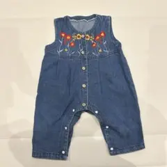 【ノーブランド】刺繍　デニムオールインワン