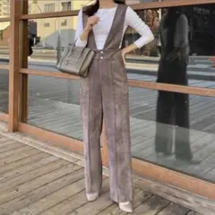 ストラップフェイクスエードオーバーオール