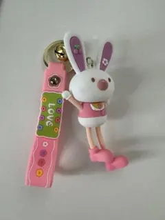 ウサギデザイン ピンクシリコンキーホルダー