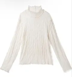 GRL グレイル ウェーブモックネックメロウシアートップス[dk909]ホワイト