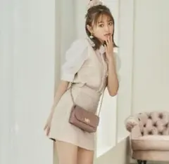 グレイル　GRL　シフォン袖切替ツイードブラウスXスカート