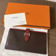 ⭐︎HERMES べアンスフレ　バイカラー長財布 ブラウン/レッドL刻印