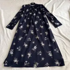 美品 アンタイトル 花柄 ワンピース ネイビー