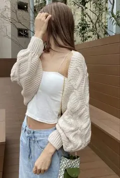 ケーブルニット ボレロカーディガン ショート丈 アイボリー 韓国風