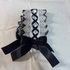 ヘッドドレス　ハンドメイド　ロリータ　フリル　ブラック　黒　ハート