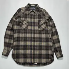 70s ペンドルトン USA製 ウールシャツ L 茶チェック ビンテージ5683