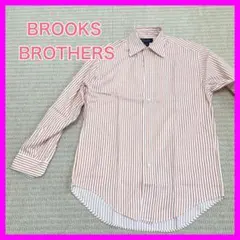 綺麗 ブルックスブラザーズ 長袖ワイシャツ ボタンダウン ストライプ 白 橙