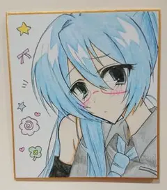 初音ミク 手描きイラスト 色紙 原画 アナログ ファンアート 一点物