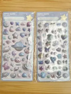 シール　ぷくぷくシール　ボンボンドロップシール　　宇宙　貝殻　海　2枚セット