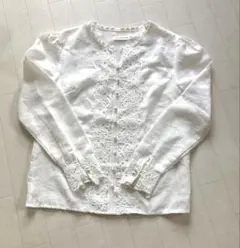 新品　OSHITONG FASHION レース付き長袖ブラウス　ホワイト　L