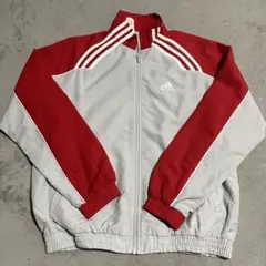 adidas ナイロンジャケット レッド グレー L