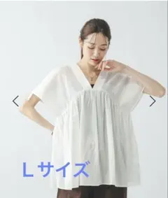 【未使用】グローバルワーク　ホワイト 半袖 ブラウス　Lサイズのサムネイル