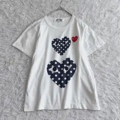 プレイコムデギャルソン ポルカドットTシャツ ダブルハート ロゴ 白 M