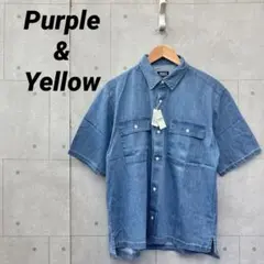 タグ付未使用 Purple&Yellow デニムシャツ 半袖CPO M 青のサムネイル