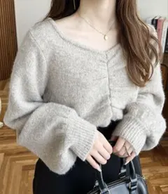 moment+ アルパカライクフロントシャーリングミックスニットプルオーバー