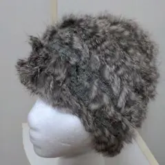 グレー ラビットファーニット帽
