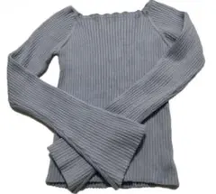 リブ編み グレーに近い水色 長袖トップス オフショルダー