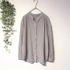 GLOBAL WORK 長袖シャツ 【S】ストライプ レーヨン グレージュ系