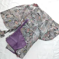 二部式着物♥正絹パールトーン♥じゅらく♥辻が花模様♥縮緬♥フリーサイズ