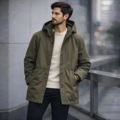 【美品】カーキ フードコート ミリタリー 春秋アウター 軽量