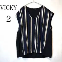 VICKY ビッキー マルチストライプ 切替 フレンチスリーブ ブラウス シャツのサムネイル