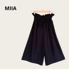 ミーア ガウチョパンツ ワイドパンツ キュロット 黒 ウエストゴム 無地