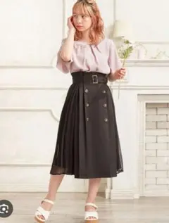 【美品】INGNI　プリーツ　スカート　切り替え　ボタン　ベルト付き　黒