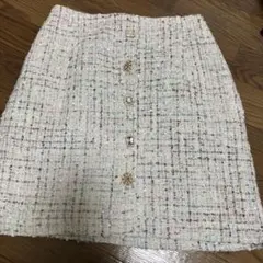 MIIA ツイード タイト ミニ スカート ビジュー