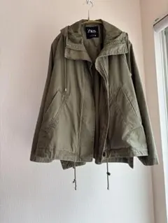 ZARA フード付きミリタリージャケット オリーブグリーン