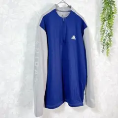 【アディダス】ハーフジップ/ロゴ/ポリエステル/L/ブルー グレー