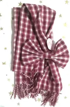 新品 マフラー 青木美沙子 リボンマフラー　ストール　チェック