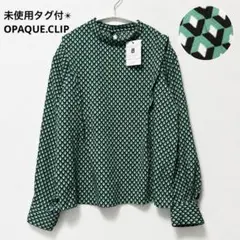 OPAQUE.CLIP 幾何学柄ブラウス M 未使用タグ付 総柄 グリーンのサムネイル