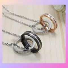 新品ペアネックレス　ダブルリング　カップル　ジルコニア　２点セット