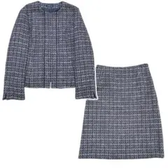 NewYorker ツイードセットアップ ノーカラージャケット パイピング