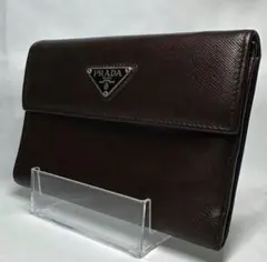 プラダ　PRADA サフィアーノレザー　ブラウン　三角ロゴ　　二つ折り財布