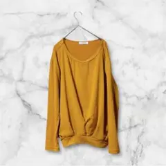 OFUON【38/M】長袖トップス マスタード カットソー ドレープデザイン