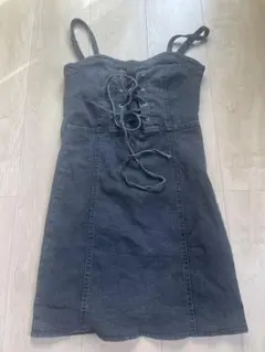 ダークグレー デニムキャミワンピース