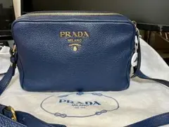PRADA プラダ ヴィッテロダイノ レザー ショルダーネイビー ゴールド