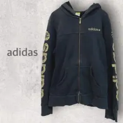 【アディダス】ジップアップパーカー L コットン100% ストレッチあり フード