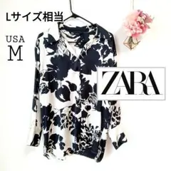 【新品・未使用】ZARA ザラ シャツブラウス サテン 白黒 とろみ大きいサイズ