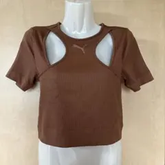 新品⭐︎PUMA リブカットアウト 半袖Tシャツ ブラウンのサムネイル