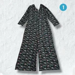 スライ オールインワン S 花柄 サロペット つなぎ ワイドパンツ Vネック 黒のサムネイル