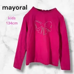 マヨラル　長袖Ｔシャツ　キッズ134cm　リボンモチーフ　フューシャピンク