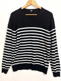 希少XLサイズ ユニクロ コットンブレンド ボーダーニット セーター ネイビー